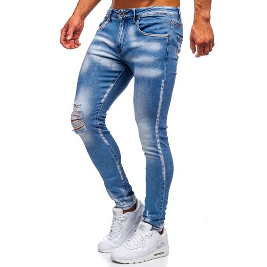 Granatowe jeansowe spodnie męskie skinny fit Denley KX522 Denley  2XL promocyjna cena  