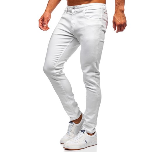 Białe jeansowe spodnie męskie skinny fit Denley KX576-12  Denley S promocyjna cena  