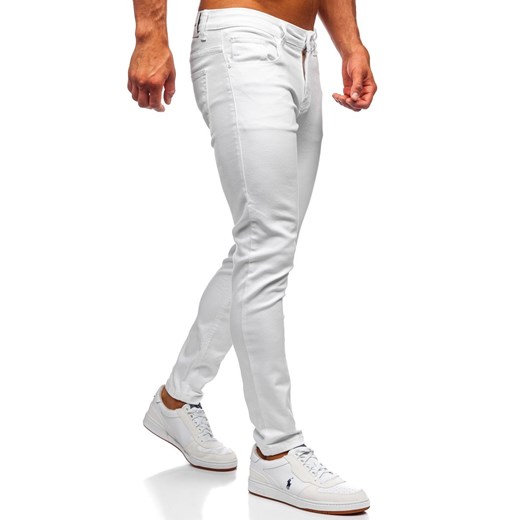 Białe jeansowe spodnie męskie skinny fit Denley KX576-12  Denley 2XL  okazja 