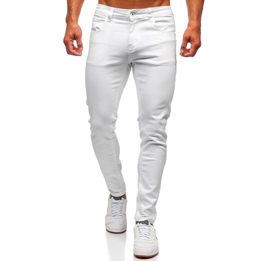 Białe jeansowe spodnie męskie skinny fit Denley KX576-12  Denley 2XL wyprzedaż  
