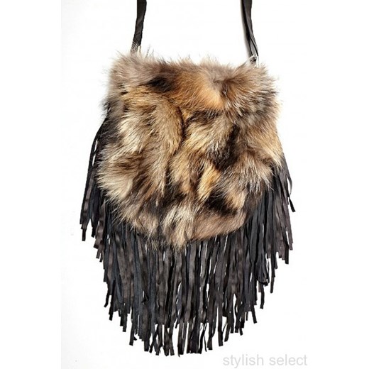 Torebka z fredzlami futro jenot stylishselect brazowy czapki futrzane