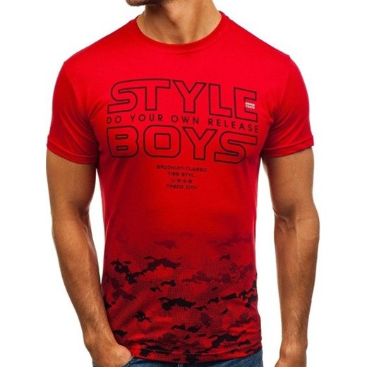 T-shirt męski z nadrukiem czerwony Denley 0010