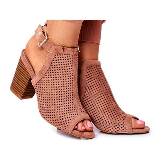 Botki Damskie Ażurowe Peep Toe Różowe 36 ButyModne.pl