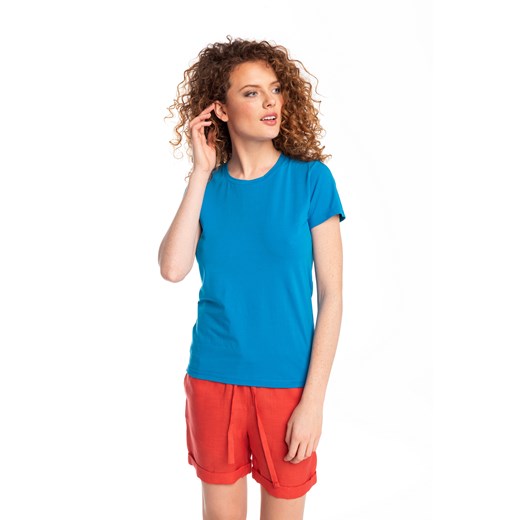 Bluzka damska Nessi Sportswear casualowa bawełniana niebieska z okrągłym dekoltem z krótkimi rękawami 