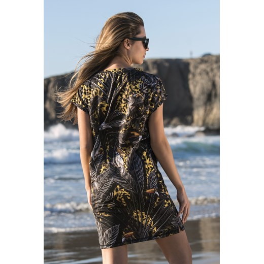 Sukienka Nessi Sportswear wielokolorowa tkaninowa prosta z krótkim rękawem z okrągłym dekoltem na spacer 