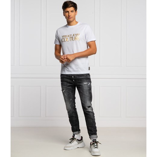 T-shirt męski Versace Jeans z napisem z krótkim rękawem młodzieżowy 