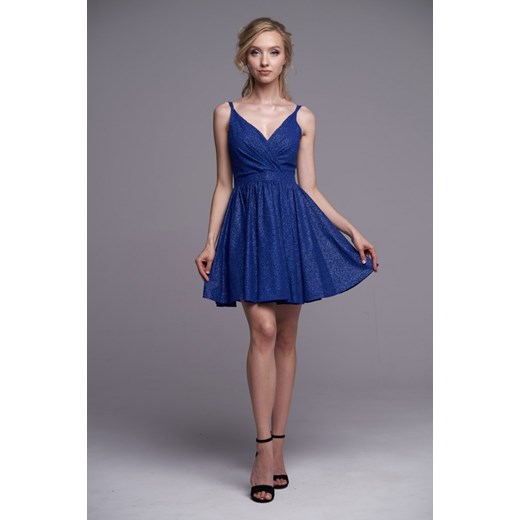 Sukienka Ella Boutique niebieska z dekoltem w serek luźna na ramiączkach 