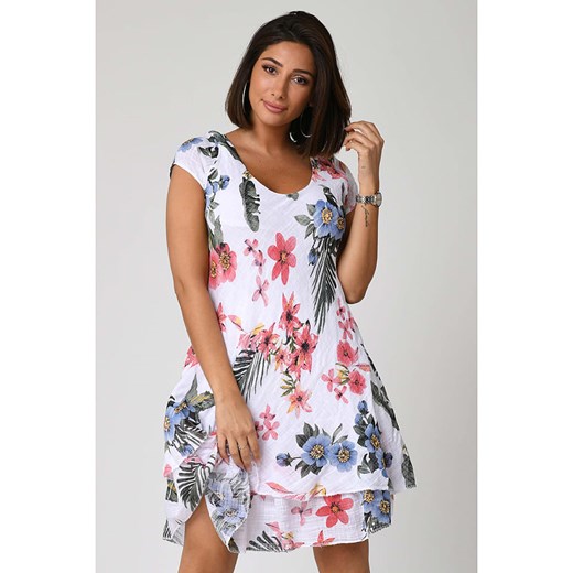 Sukienka Plus Size Fashion na co dzień z okrągłym dekoltem z krótkim rękawem w kwiaty