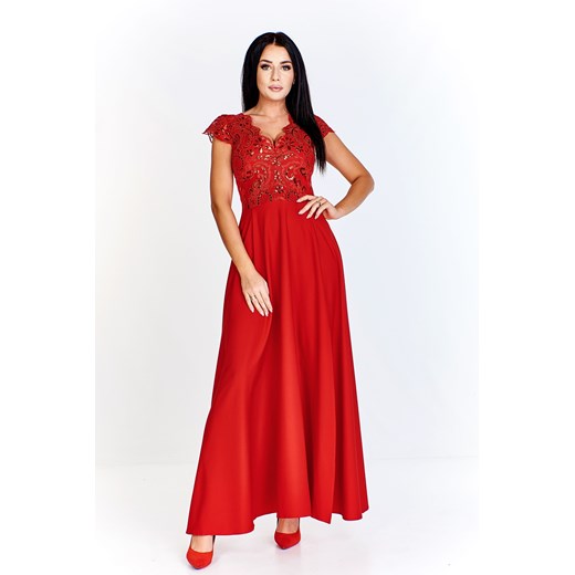 sukienka maxi z gipiurową górą z cekinami i luźnym dołem z rozcięciem Ptakmoda.com 40 ptakmoda.com