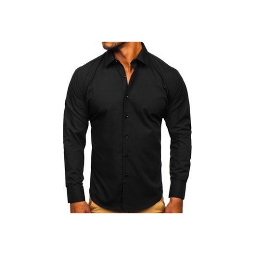 Czarna koszula męska elegancka z długim rękawem Denley SM14 M promocyjna cena Denley