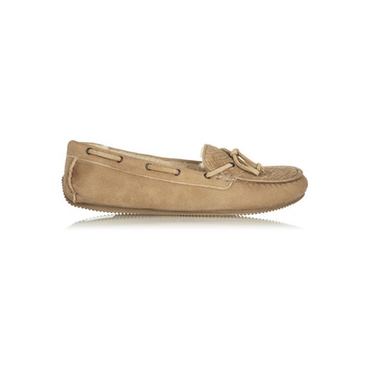 Shearling-lined intrecciato suede moccasins