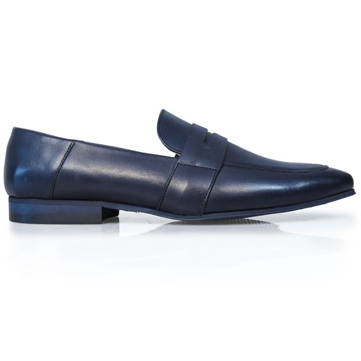Granatowe wsuwane buty męskie - penny loafers T125 47 okazyjna cena Modini
