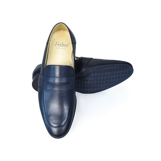 Granatowe wsuwane buty męskie - penny loafers T125 46 wyprzedaż Modini