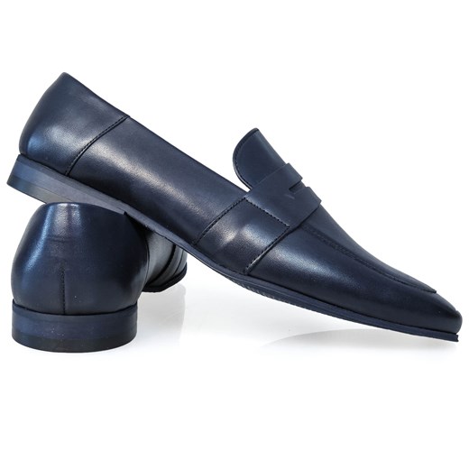 Granatowe wsuwane buty męskie - penny loafers T125 43 promocja Modini