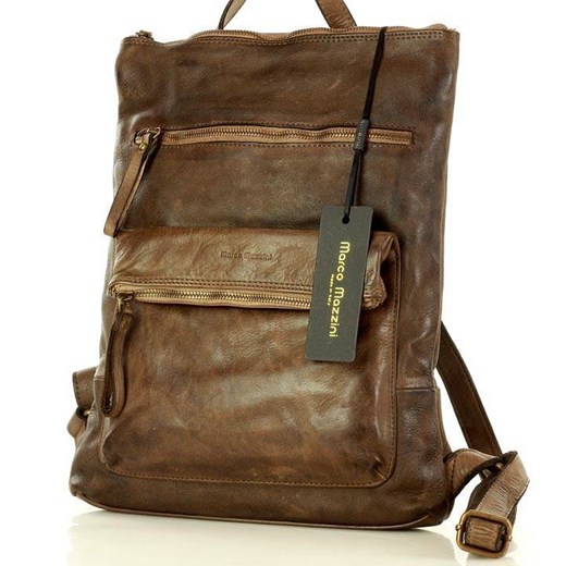 Marco Mazzini Plecak skórzany włoski backpack retro classic beż khaki Merg one size okazyjna cena merg.pl