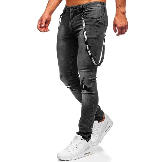 Czarne jeansowe spodnie męskie slim fit Denley 61008S0 XL okazyjna cena Denley
