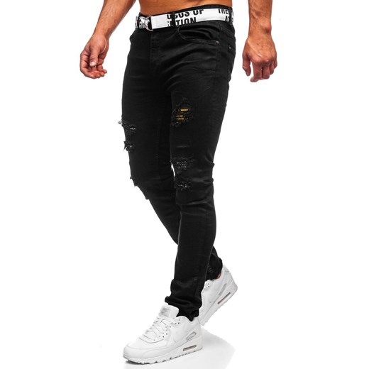 Czarne jeansowe spodnie męskie slim fit z paskiem Denley 60014WO S okazja Denley