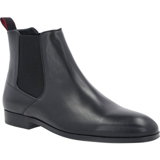 Buty zimowe męskie czarne Hugo Boss bez zapięcia skórzane 