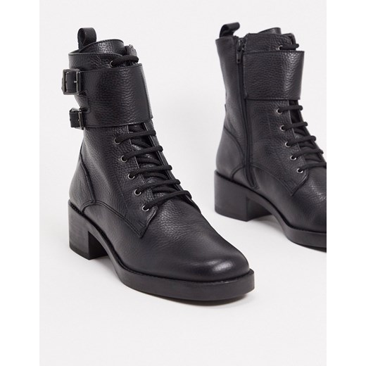 ALDO – Lawtonka – Czarne skórzane buty w wojskowym stylu ze sprzączkami-Czarny Aldo 36 Asos Poland