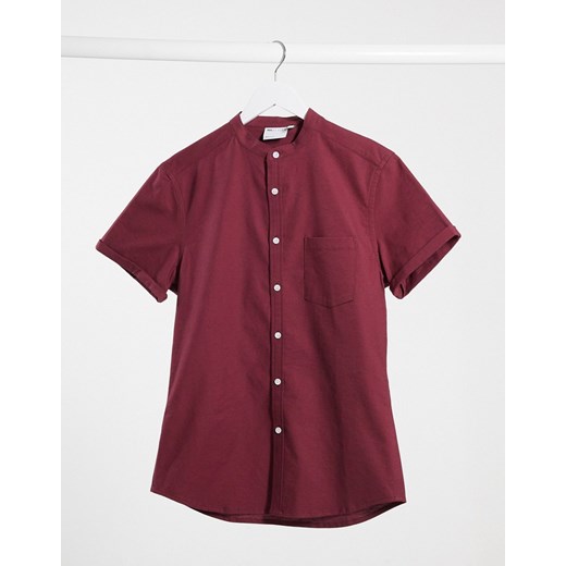 ASOS DESIGN – Bordowa dopasowana koszula oxford z organicznej bawełny ze stójką-Czerwony L Asos Poland