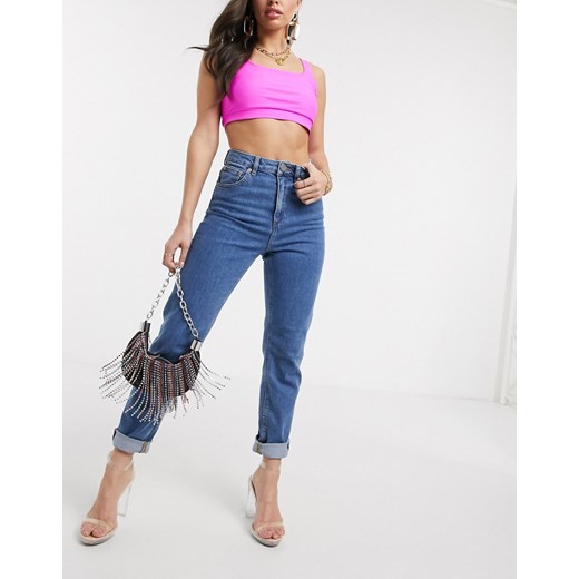 ASOS DESIGN Farleigh – Ciemnoniebieskie dopasowane jeansy mom z recyklingu z podwyższonym stanem W30 L34 Asos Poland
