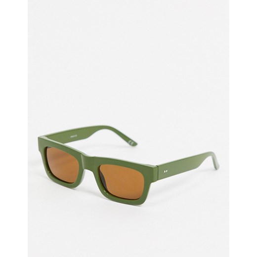 ASOS DESIGN – Kwadratowe okulary przeciwsłoneczne w kolorze khaki z przyciemnianymi szkłami-Zielony No Size Asos Poland