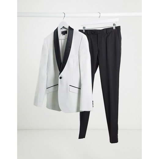 ASOS Design - Super obcisła czarna marynarka smokingowa, biała z czarnymi klapami-Biały 48 Regular Asos Poland