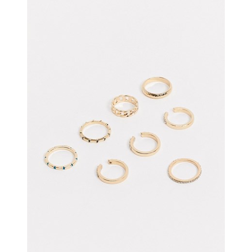 ASOS DESIGN – Zestaw 8 pierścionków z różnymi wzorami w złotym kolorze S / M Asos Poland