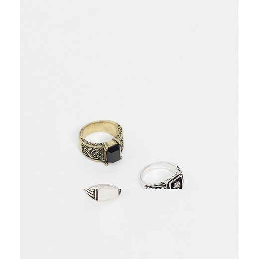ASOS DESIGN – Zestaw pierścionków w kolorze złota i srebra z czaszką i kamieniem-Wielokolorowy S/M Asos Poland
