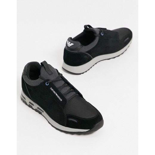 Emporio Armani – Czarne skórzane buty sportowe ze wstawkami z zamszu i logo orła na podeszwie-Czarny Emporio Armani 40 Asos Poland
