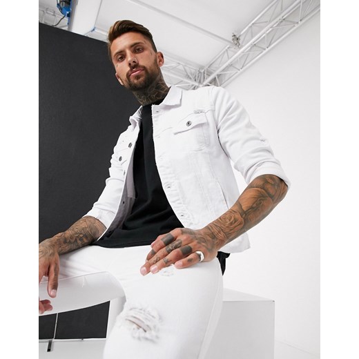 Liquor N Poker – Biała kurtka jeansowa z przetarciami-Biały Liquor N Poker XL Asos Poland