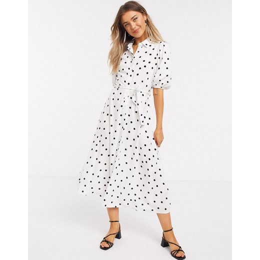 New Look – Biała szmizjerka midi w groszki z bufkami-Biały New Look 44 Asos Poland