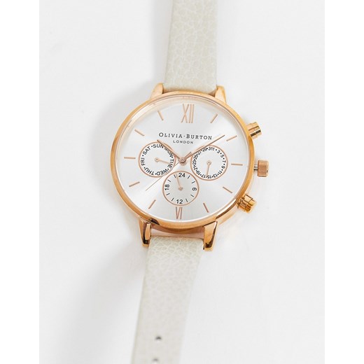 Olivia Burton – Zegarek w kolorze norkowym i różowego złota ze skórzanym paskiem i chronografem-Biały Olivia Burton One Size Asos Poland