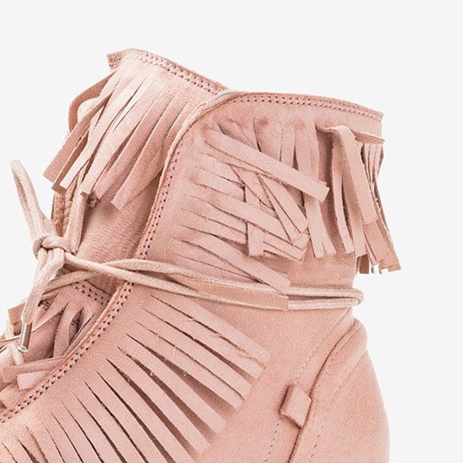 Buty sportowe damskie różowe Royalfashion.pl sneakersy boho sznurowane gładkie na platformie 