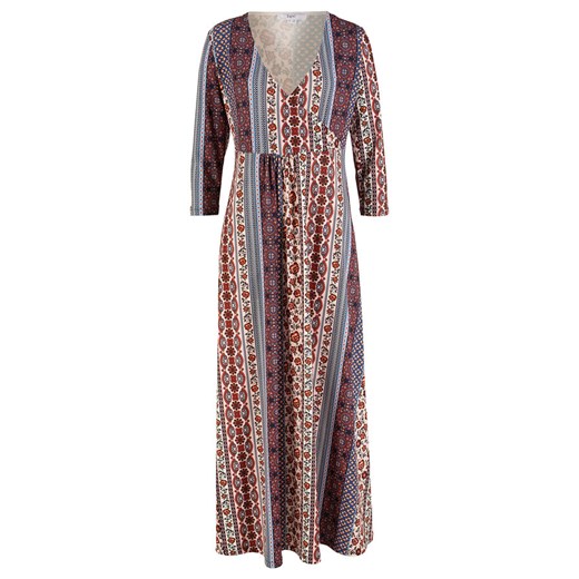 Długa sukienka z patchworkowym nadrukiem | bonprix Bonprix 48/50 bonprix