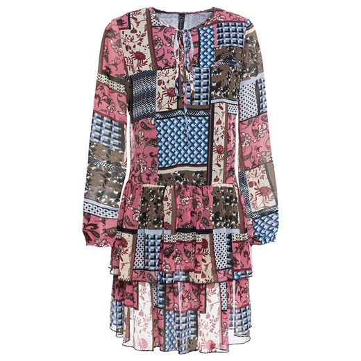 Sukienka z siatkowego materiału z patchworkowym nadrukiem | bonprix Bonprix 46 promocyjna cena bonprix