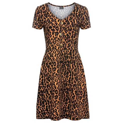 Sukienka z dżerseju w cętki leoparda, krótki rękaw | bonprix Bonprix 32/34 bonprix