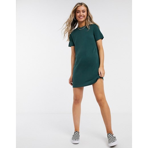 Monki – Abbie – Ciemnozielona sukienka T-shirtowa mini-Zielony Monki XS Asos Poland