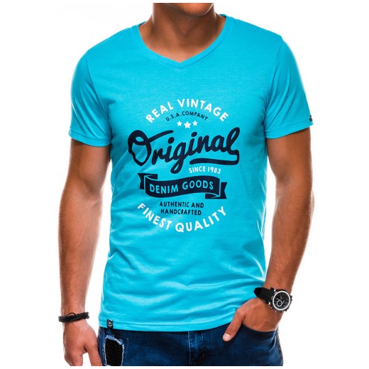 T-shirt męski z nadrukiem S1157 - błękitny XXL promocyjna cena ombre