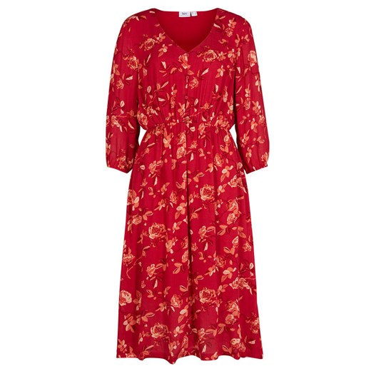Sukienka midi z dekoltem w serek i plisą guzikową | bonprix Bonprix 52 bonprix