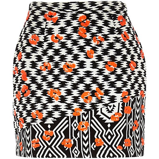 Black jacquard embellished mini skirt river-island pomaranczowy mini
