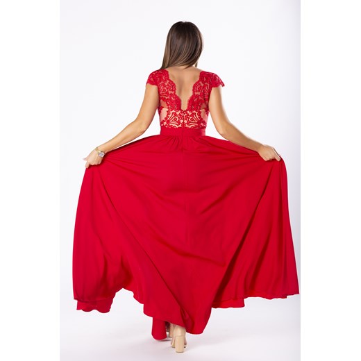 Ptakmoda.com sukienka z krótkim rękawem z dekoltem w serek tiulowa z haftem na karnawał 