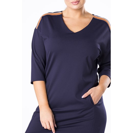 Sukienka granatowa Ptakmoda.com w serek z długim rękawem mini