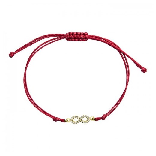 Złota bransoletka ze znakiem nieskończoności z cyrkoniami na czerwonym sznurku Hosa Hosa