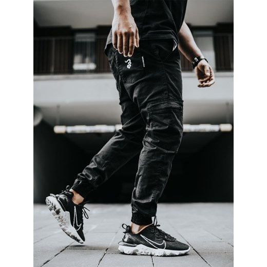 Spodnie Materiałowe Jogger Cargo Grube Lolo Smoke Pocket Czarne Grube Lolo XL promocyjna cena UrbanCity.pl