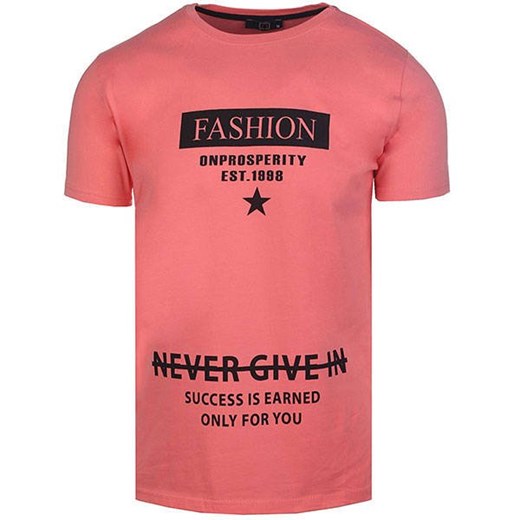 Różowy t-shirt męski Neidio bawełniany 
