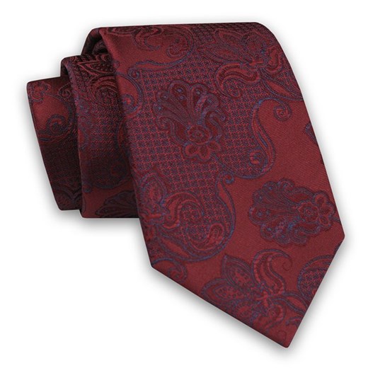 Bordowy Elegancki Męski Krawat -ALTIES- 7cm, Stylowy, Klasyczny, w Niebieski Wzór Orientalny  KRALTS0516 ze sklepu JegoSzafa.pl w kategorii Krawaty - zdjęcie 91829684