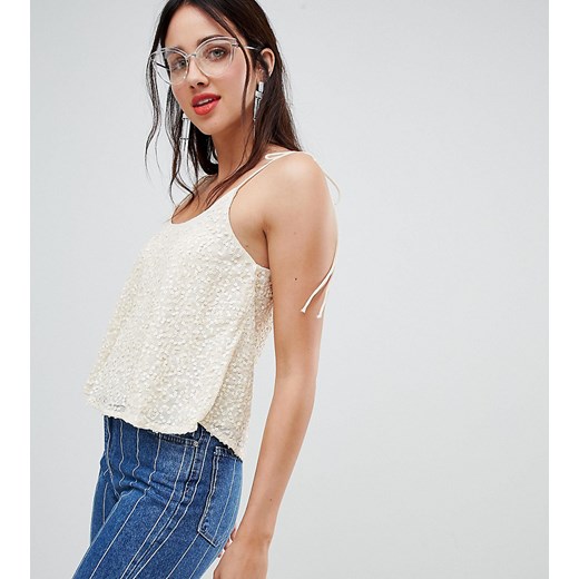 Stradivarius – Ozdobiona cekinami bluzka na ramiączkach-Beżowy L Asos Poland