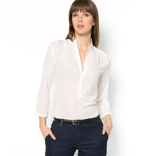 Lejąca bluzka z długim rękawem, z haftem atłaskowym la-redoute-pl bezowy bluzka