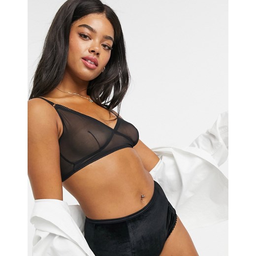 Monki – Birgit – Czarna trójkątna braletka z siateczki-Czarny Monki XL Asos Poland